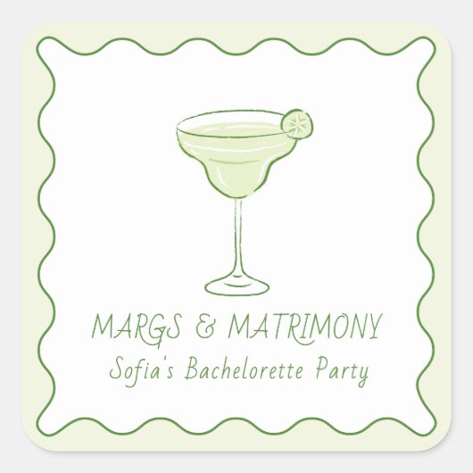 "Margs & Matrimony" Limon Bachelorette Mini Tequil Quadratischer Aufkleber (Vorderseite)