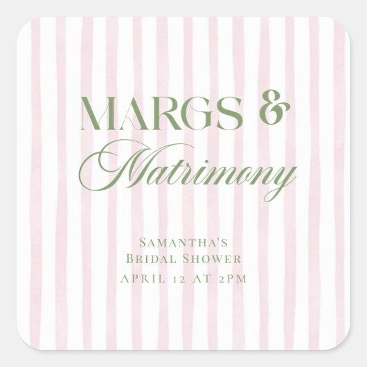 Margs & Matrimony Limon Margarita Brautparty Quadratischer Aufkleber (Vorderseite)