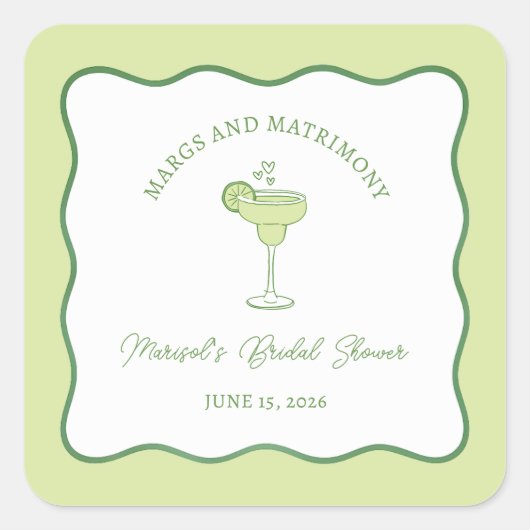 "Margs & Matrimony" Limones Margarita-Brautparty Quadratischer Aufkleber (Vorderseite)