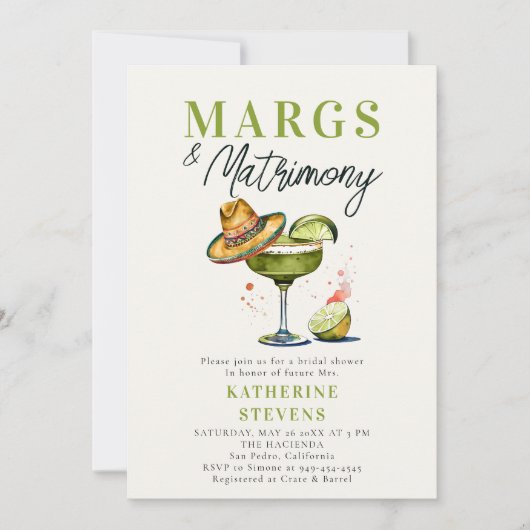 Margs Matrimony Margarita Cocktail Brautparty Einladung (Vorderseite)