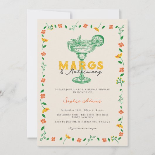 Margs & Matrimony Margaritas Coctail Bridal Dusche Einladung (Vorderseite)