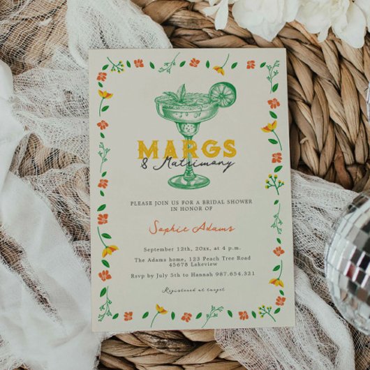 Margs & Matrimony Margaritas Coctail Bridal Dusche Einladung
