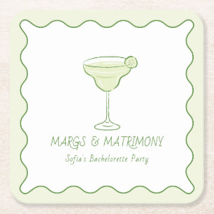 "Margs & Matrimony" Moderne Junggesellinnenparty m Rechteckiger Pappuntersetzer