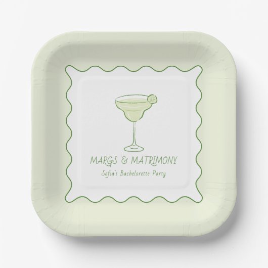 "Margs & Matrimony" Moderner Limoner Junggeselinne Pappteller (Vorderseite)