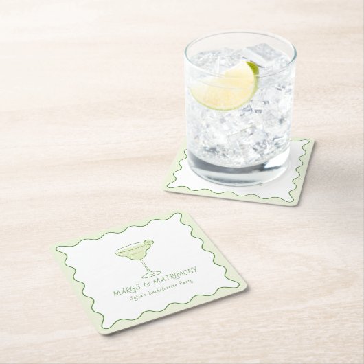 "Margs & Matrimony" Moderner Limoner Junggeselinne Rechteckiger Pappuntersetzer (Vor Ort)