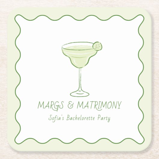 "Margs & Matrimony" Moderner Limoner Junggeselinne Rechteckiger Pappuntersetzer (Vorderseite)