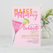 Margs & Matrimony Pink Margarita Bachelorette Bash Einladung (Stehend Vorderseite)