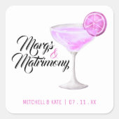 Margs & Matrimony Pink Margarita Brautparty Quadratischer Aufkleber (Vorderseite)