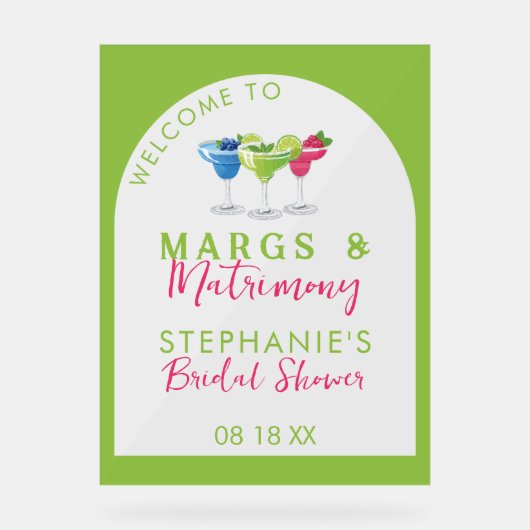 Margs & Matrimony Retro Brautparty Acrylschild (Vorderseite)