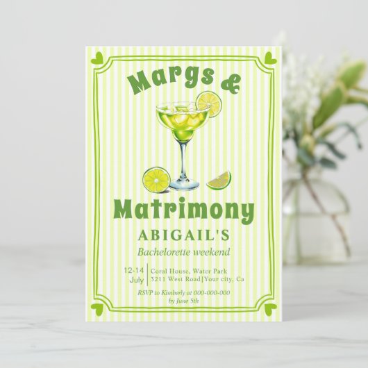 Margs & Matrimony scribble bachelorette Einladung (Stehend Vorderseite)