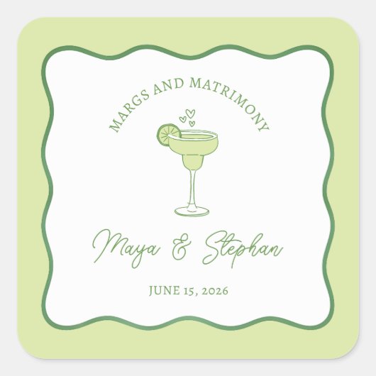 "Margs & Matrimony" Simple Lime Margarita Wedding Quadratischer Aufkleber (Vorderseite)
