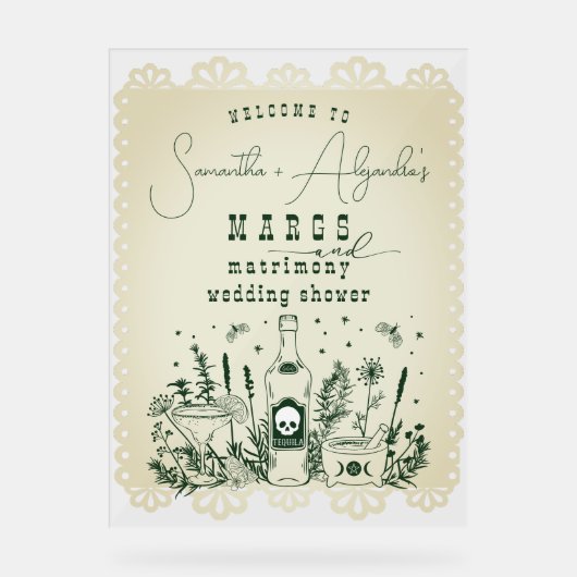 Margs Matrimony Skull Fiesta Couple Dusche Empfang Acrylschild (Vorderseite)