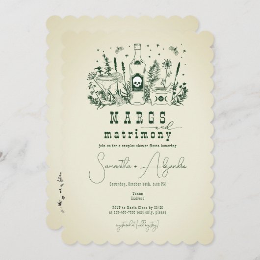 Margs Matrimony Skull Mexican Fiesta Couple Shower Einladung (Vorne/Hinten)