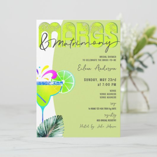 Margs & Matrimony Tequila Limones Brautparty Einladung (Stehend Vorderseite)