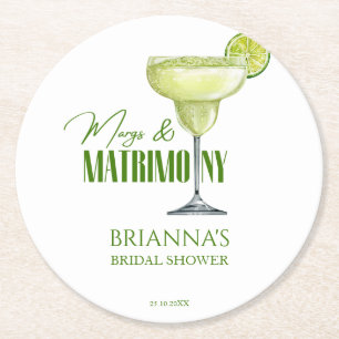 Margs und Ehe Hochzeitsdusche monogrammiert Runder Pappuntersetzer