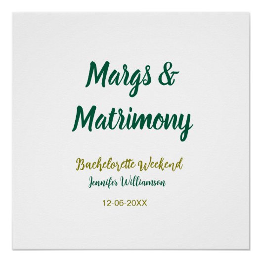 Margs und Ehe Name Datum Junggesellinnenabschied Poster (Vorderseite)