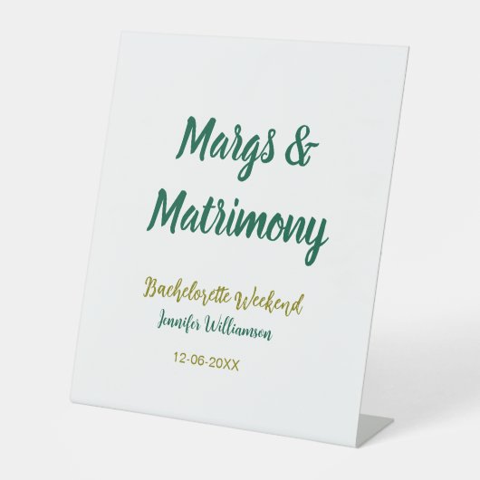 Margs und Ehe Name Datum Junggesellinnenabschied Sockelschild (Vorderseite)