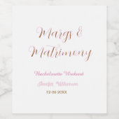Margs und Ehe Name Datum Junggesellinnenabschied Weinetikett (Einzelnes Label)