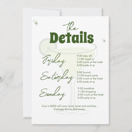 Margs und Matrimone bachelorette Einladung Initine (Rückseite)