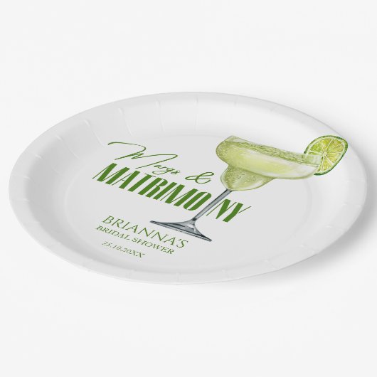 Margs und Matrimone Brautparty mit Monogramm Pappteller (Schrägansicht)