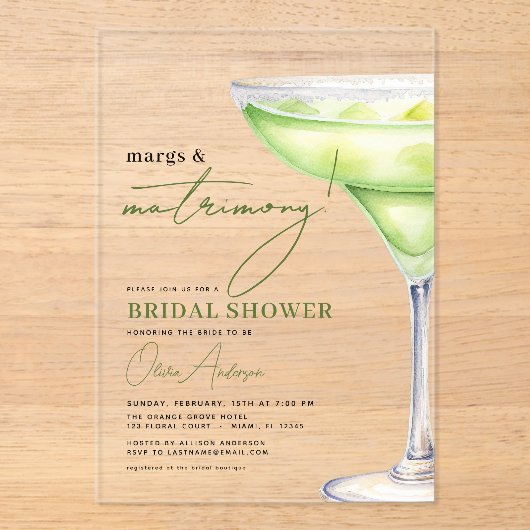 Margs und Matrimons Modernes Brautparty Acryleinladungen (Vorderseite)