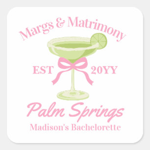 Margs und Matrimony Margaritas Junggesellinnenabsc Quadratischer Aufkleber