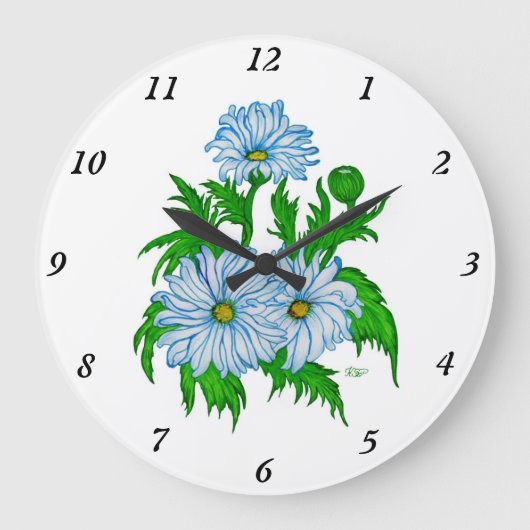 Marguerite , Daisies-Blume im Retro-Stil Große Wanduhr (Vorderseite)