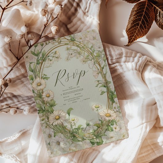Marguerite Daisy Dusty Wedding RSVP Karte