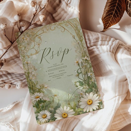 Marguerite Daisy Dusty Wedding RSVP Karte