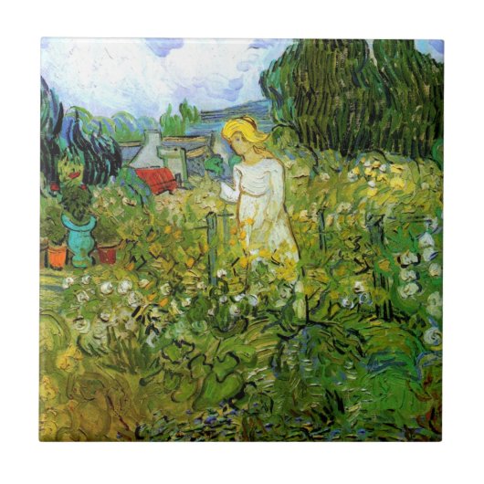 Marguerite Gachet in Garden von Vincent van Gogh Fliese (Vorderseite)