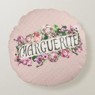 Marguerite Name Hübsch Girly Floral Baby Dusche Rundes Kissen