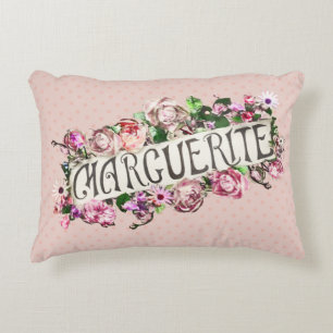 Marguerite Name Vintage Blumenbanner Cute & Mädche Dekokissen