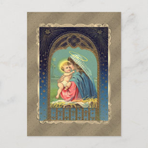 Maria hält das Jesuskind Postkarte
