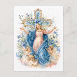 Mariä-Himmelfahrt Blaue Blumen Katholische Notiz Postkarte
