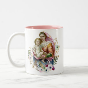 Maria & Jesus Blumenschmuck religiöses Memorare-Ge Zweifarbige Tasse