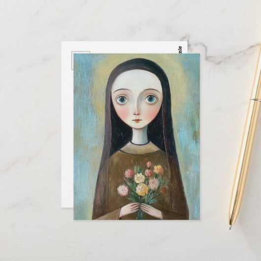 Maria mit Blumen Postkarte (Vorderseite/Rückseite Beispiel)