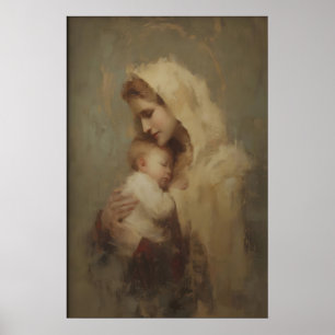 Maria mit Jesuskind Portrait, Christliche Wanddeko Poster