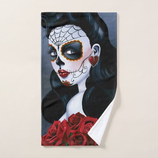 Maria Sugar Skull Rote Rosen Badhandtuch Set (Handtuch)
