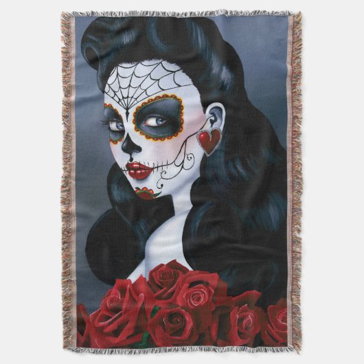 Maria Sugar Skull Rote Rosen Decke (Vorderseite Vertikal)