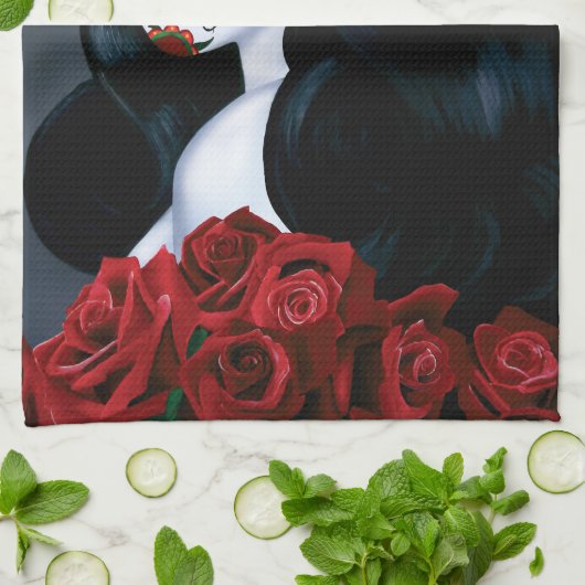 Maria Sugar Skull Rote Rosen Geschirrtuch (Gefaltet)