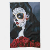 Maria Sugar Skull Rote Rosen Geschirrtuch (Vertikal)