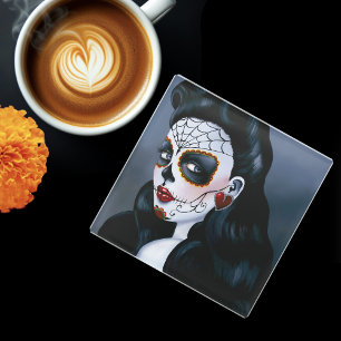 Maria Sugar Skull Rote Rosen Glasuntersetzer