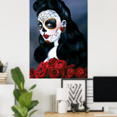 Maria Sugar Skull Rote Rosen Poster (Heimbüro)