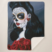 Maria Sugar Skull Rote Rosen Sherpadecke (Vorderseite)