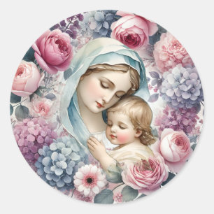 Maria und Jesus Floral Vintage Religiös Runder Aufkleber