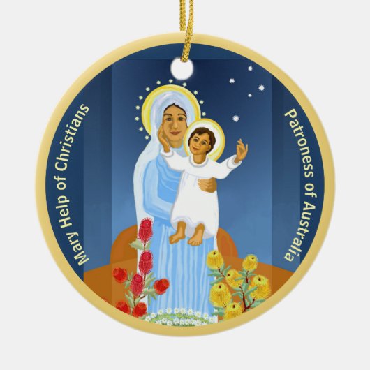 Maria und Jesus in Australien Keramik Ornament (Vorne)