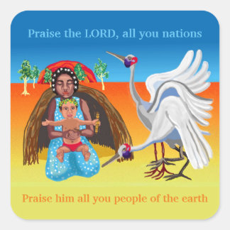 Maria und Jesus in Australien Quadratischer Aufkleber