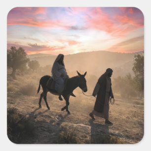 Maria und Josef auf der Reise nach Bethlehem Quadratischer Aufkleber