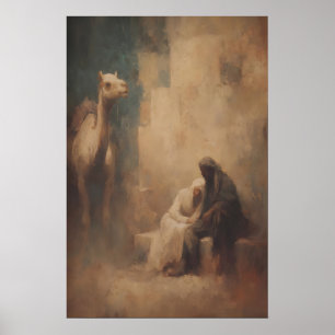 Maria und Josef ruhen mit Kamel, Christliche Wandd Poster
