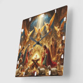 Maria und Joseph pflegen das Baby Jesus Quadratische Wanduhr (Winkel)